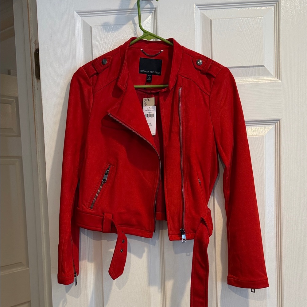 Banana Republic Women's Red Vegan Suede Moto Jacket NWT PS